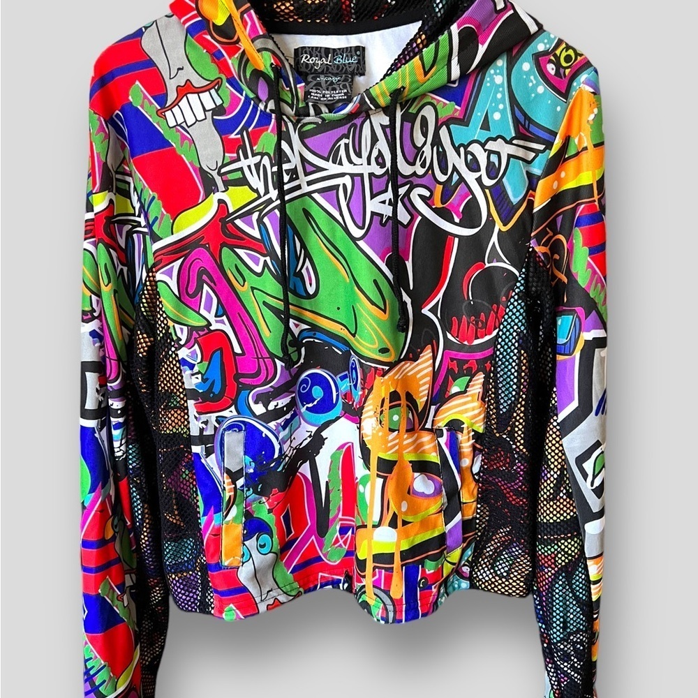 Royal Blue Label Hip Hop Graffiti Hoodie.